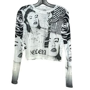 Selena sheer long sleeve top official merchandise white black vintage teen large